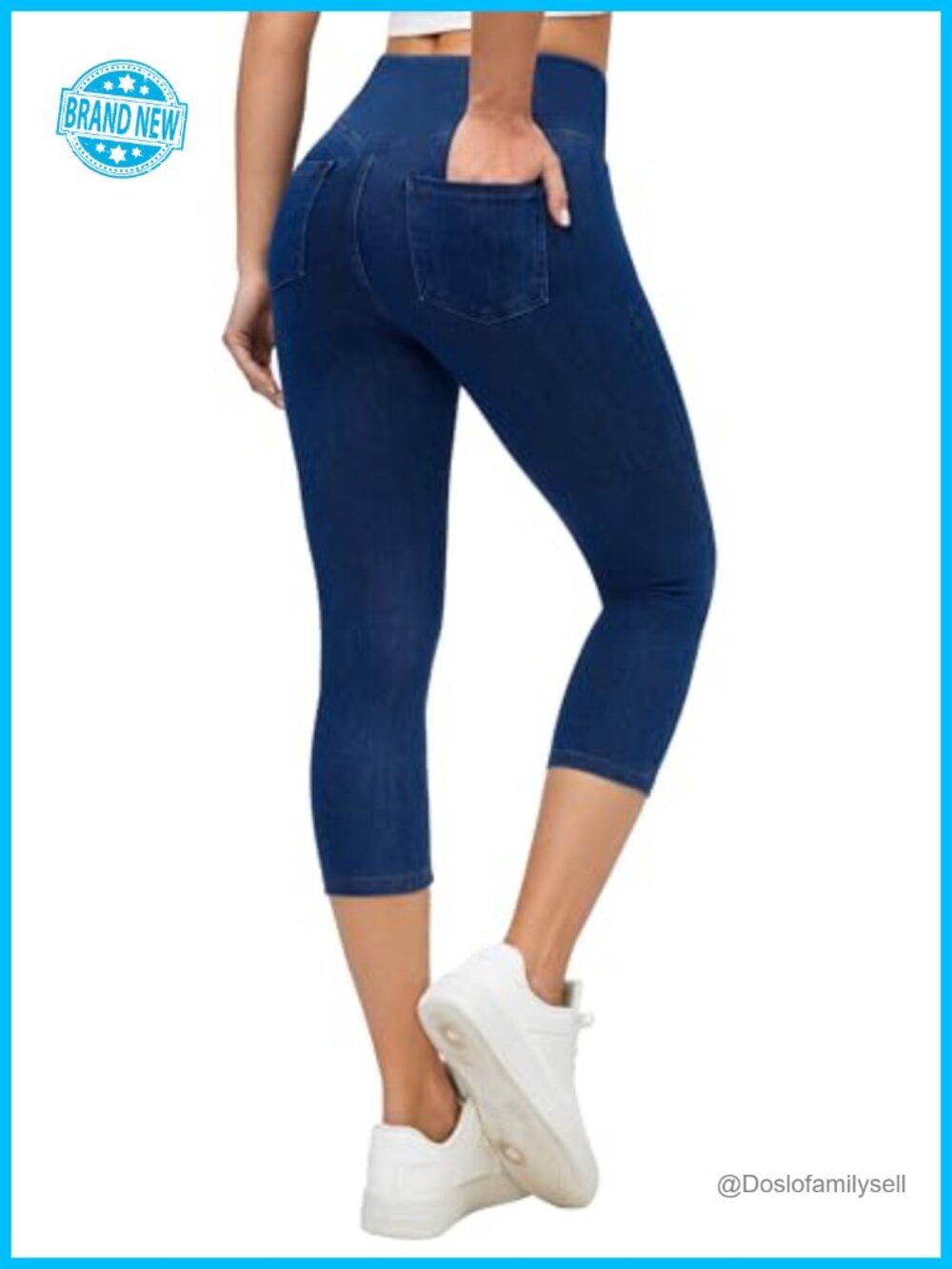 Women's Stretchy Pull-On Capri Jeans Jeggings with Pockets